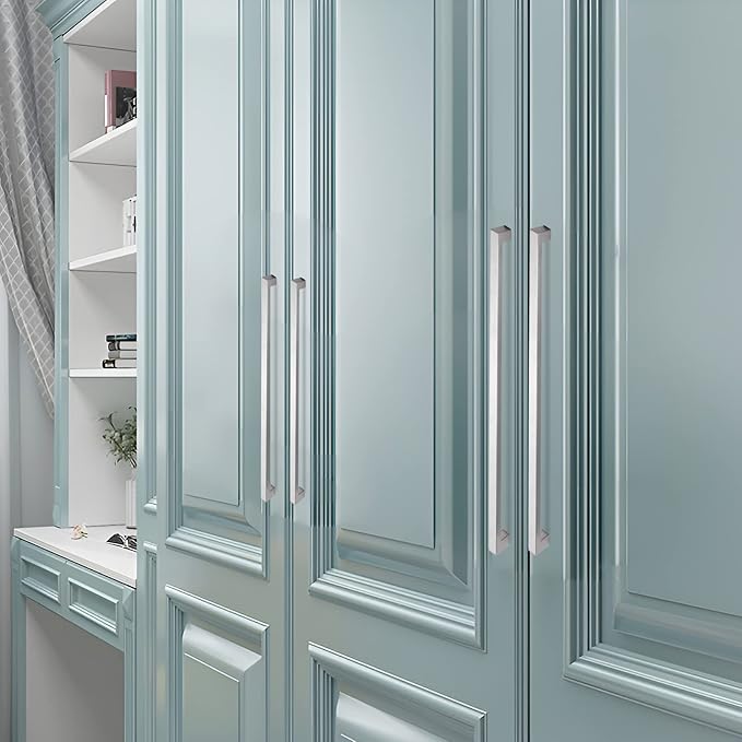 Cabinet Pulls Brushed Nickel Cabinet Handles Square Drawer Pulls, 2 Pack 3-3/4 Inch Stainless Steel Kitchen Door Cupboard Cabinet Handles, Cabinet Hardware Drawer Handles, 96mm Hole Centers