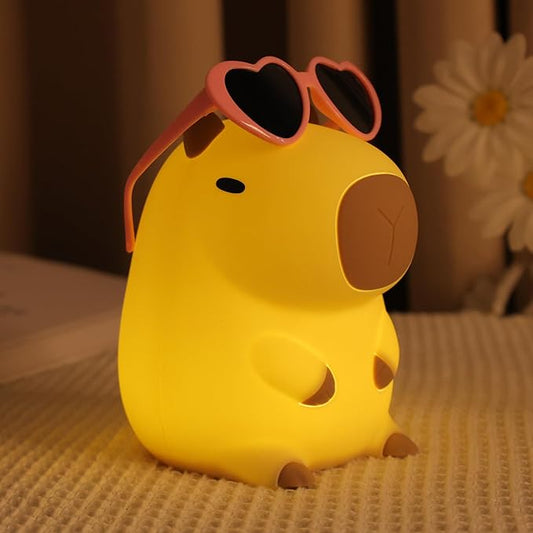 Attivolife Capybara Night Light, Sunglasses Capybara Silicone Lamp for Girls, Touch Nightlight Portable with Dim, Funny Bathroom Table Decor Birthday Xmas Gift for Women Friends(Pink Glasses)