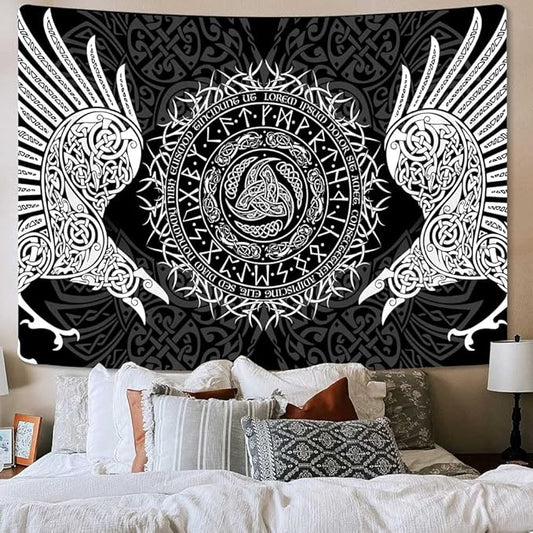 Torich Wall Art Tapestry, Viking Dragon Nordic Art, Polyester Wall Hanging for Living Room, Bedroom Decor
