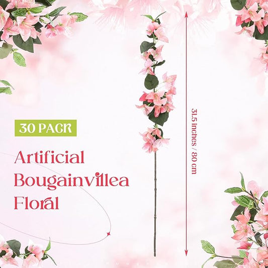 30 Pcs Artificial Faux Bougainvillea Fake Flower Silk Bougainvillea Branches UV Resistant Outdoor Indoor Decoration for Wedding Home Centerpieces Outside Decor (Peach Pink)
