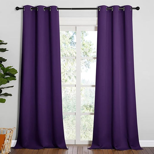 NICETOWN Thick Blackout Curtain and Drapes - Thermal Insulated Grommet Top Window Draperies for Bedroom, Block Out Light Curtain Panel (Royal Purple, 42 x 90, Pack of 2)