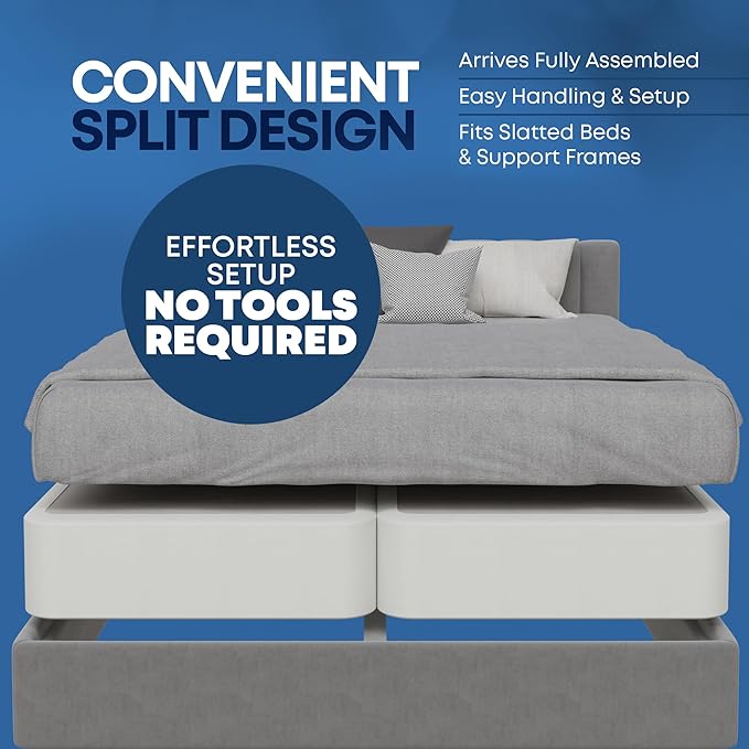 Greaton, Box Spring Bed Base Size, 8-Inch Wood Amish Made in USA – Quiet Noise Free, 4-Pieces Under Mattress-Support BoxSpring, Fully Assembled, White, King(Fold), 8" Foundation
