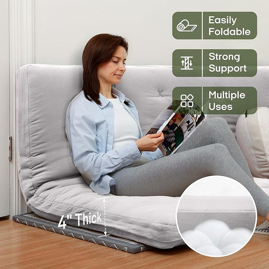 ZonLi Japanese Floor Futon Mattress Twin Size 75"x 39", 100% Cotton Cover 4'' Thicken Tatami Mattress, Foldable Sleeping Pad, Portable Dormitory Tatami Mat, Roll Up Floor Lounger Bed for Adult