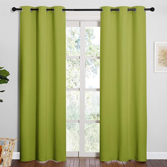 NICETOWN Window Treatment Thermal Insulated Solid Grommet Blackout Curtains/Drapes for Bedroom (2-Pack, 42 by 84 Long, Fresh Green)