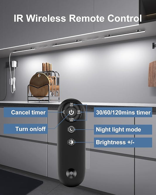 Remote Control Under Cabinet Led Light Plug in, Dimmable Daylight White 4500K, 6 Pack 12 inch Linkable Led Under Counter Lights for Kitchen Upgrade ETL Listed Plug 24V, UNO-LK 4500K