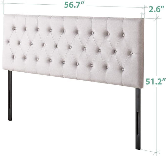 ZINUS Trina Upholstered Headboard, Button Tufted Upholstery, Adjustable Height, Easy Assembly, Light Grey, Full