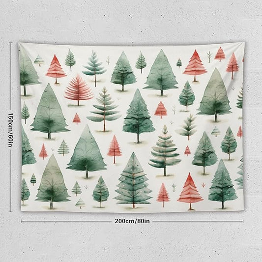 MaSiledy Vintage Christmas Tree Watercolor Tapastry's Wall Hanging Xmas Rustic Winter Holiday Tapestry for Bedroom Aesthetic Landscape Tapestry Wall Hanging for Bedroom Living Room Dorm Decor 60"x80"