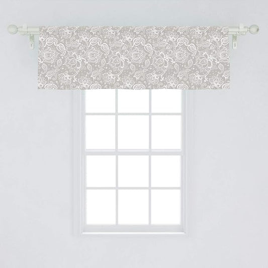Lunarable Paisley Window Valance, Monochrome Little Hearts and Flower Pattern Soft Tones Swirls Print, Curtain Valance for Kitchen Bedroom Decor with Rod Pocket, 54" X 18", White