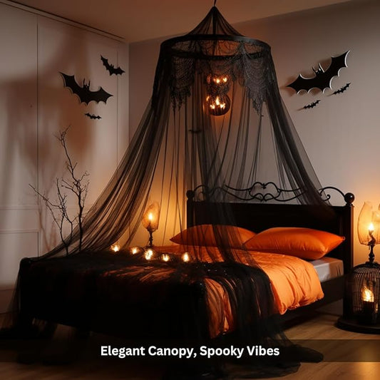 Bollepo Bed Canopy for Adults, Black Canopy Bed Curtains - Canopy for Bed, Netting Room Decor, Ceiling Tent, Canopy for Single, Twin, Full, Queen Size Kids Bed Curtains, Fire Retardant Fabric