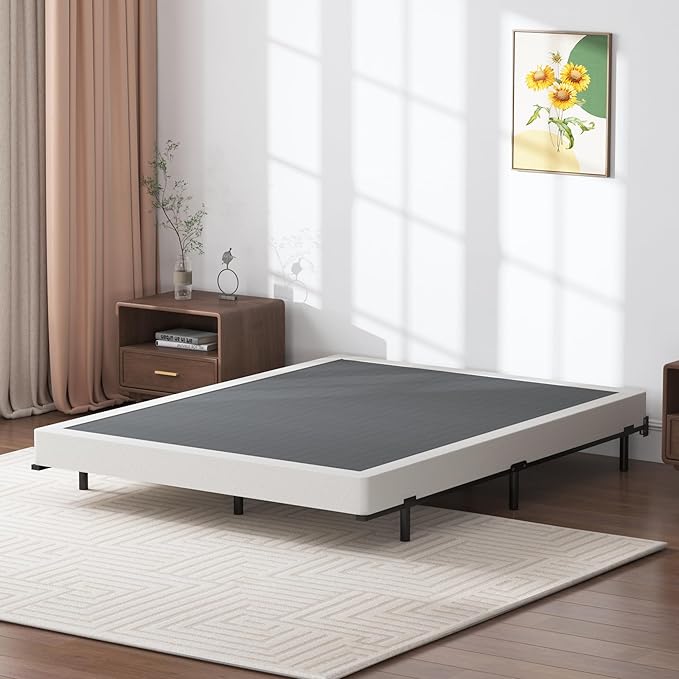 Box Spring California King, 5 Inch Metal Cal King Size Box Spring Basic Bed Base, Mattress Foundation, Black Heavy Duty Metal Structure with Cover