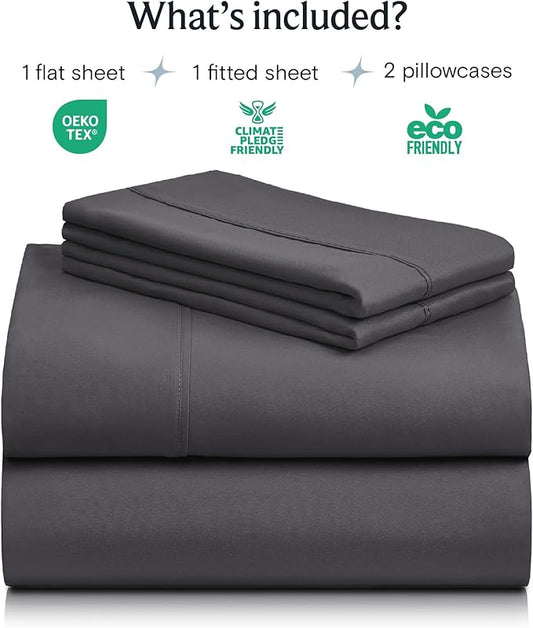 LuxClub 4 PC California King Size Sheet Set Sheets Deep Pockets Wrinkle Free Cooling Sheets Machine Washable Hotel Bedding Silky Soft - Dark Grey California King