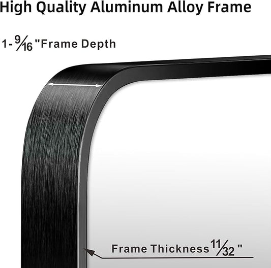 20"x30" Brushed Matte Black Mirror for Wall, Rounded Rectangle Mirror with Metal Frame Hanging for Bathroom Entryway Vanity,Living Room,Bedroom,Vertical or Horizontal
