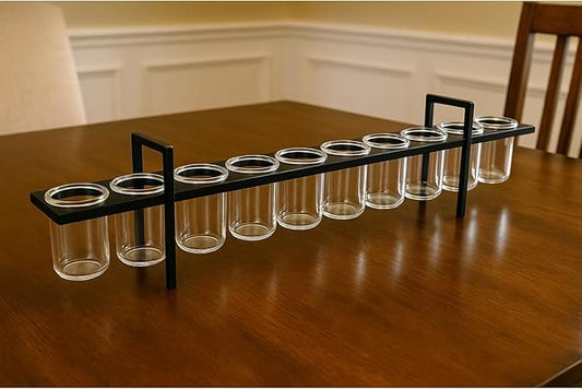 Seraphic 10-Cup Rustic Modern Floating Candle Holder Table Centerpiece Decoration for Dining Room, Kitchen, Patio, Weddings, Metal Iron with Glass Cups, 33" Long