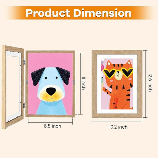 8 Pack Kids Artwork Frames Changeable 8.5 x 11 Inch Children Art Projects Kids Art Frames Front Opening Picture Display Frame, Wood
