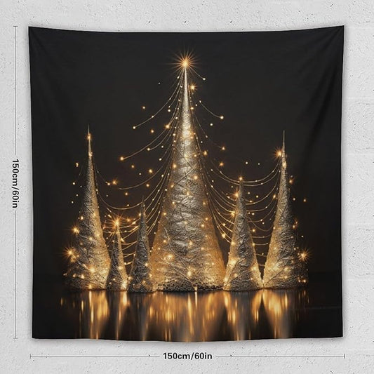 MaSiledy Silver Lighted Christmas Trees Wall Tapestry Happy New Year Vintage Aesthetic Tapestry Wall Hanging Landscape Tapestry Wall Art for Bedroom Wall Hanging for Room 60"x60"
