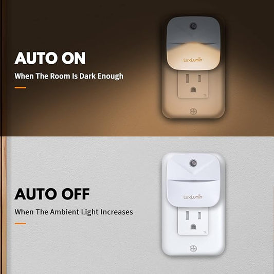 LED Night Lights Plug into Wall with Dusk-to-Dawn Sensor, Automatically Turn on and Off,Night Light for Kids,Bedroom,Bathroom,Stairs,Warm White, 6 Packs