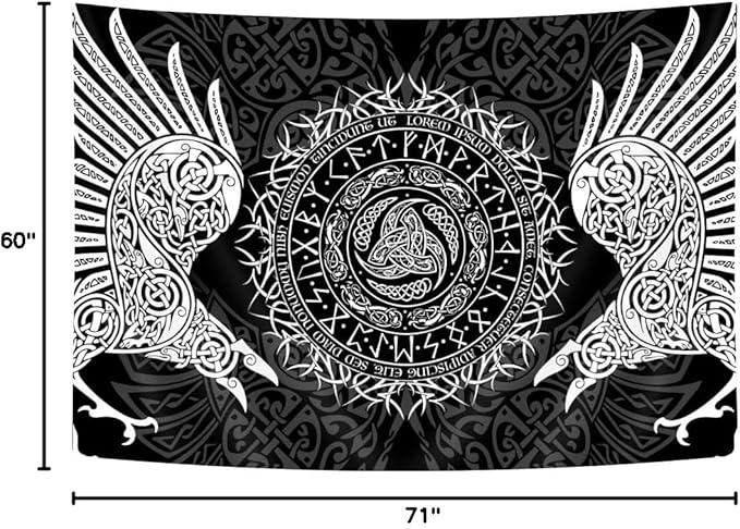 Viking Art Tapestry, Ancient Rune Dragon Totem Nordic Art Wall Hanging Tapestries, Mysterious Meditation Tapestry Wall Hanging for Living Room Bedroom Viking Decor