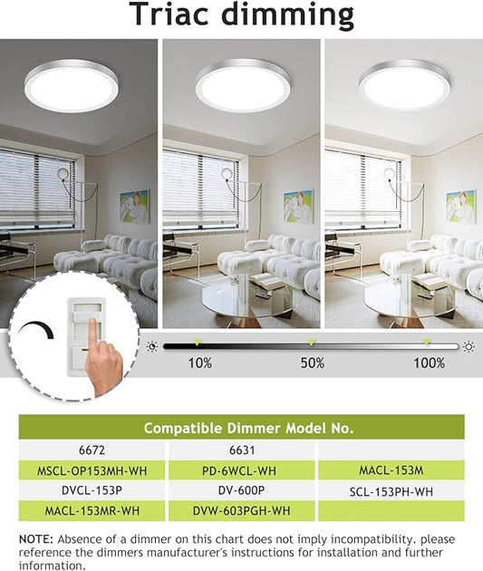 hepside 2PACK Flush Mount LED Ceiling Light Fixture Brushed Nickel, 12Inch 28W, Dimmable 3000K-4500K-6000K 3 Color Selectable Ceiling Lamp 3200LM Low Profile Ceiling Light for Kitchen Bedroom Hallway