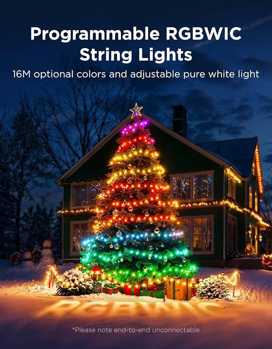 Govee Christmas Lights 2, RGBWIC 66FT 200LEDs Holiday String Lights with Shape Mapping Function, Smart LED Decoration for Indoor Outdoor Tree, 130+ Preset Scenes, Voice and APP Control, Green Wire