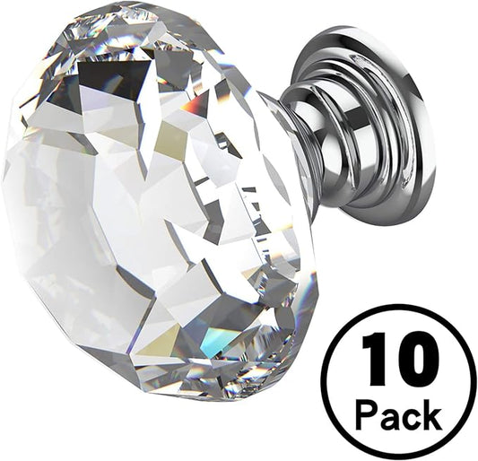 Alzassbg 10 Pack Clear Crystal Drawer Knobs, 1-1/5 Inch(30mm) Diameter Cabinet Knobs Glass Diamond Crystal Knobs for Drawers AL1001