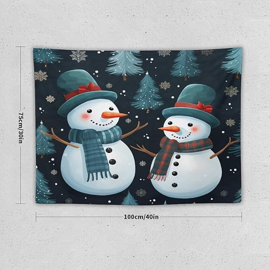 MaSiledy Snowman Couple Wall Tapestries Christmas Cute Snowman Bedroom Tapestries Landscape Tapestry Wall Hanging For Room 30"x40" Tapestry Winter Nature Tapestries for Christmas Home Decoration