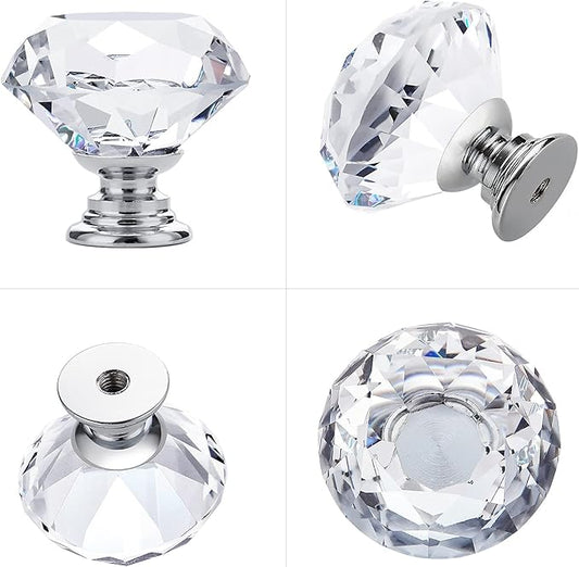 Ravinte 5 Pack Crystal Drawer Knobs - Glass Cabinet Knobs, Diamond Shaped, 30 mm with Silver Base