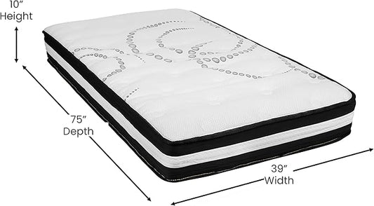 Flash Furniture Capri Comfortable Sleep 10" Hybrid Pocket Spring and Foam Mattress in a Box, Foam Pocket Spring Hybrid Mattress, Twin