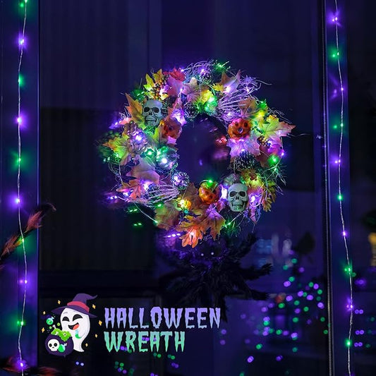 JMEXSUSS 2 Pack Purple and Green Fairy Lights Battery Operated, Total 200 LED 66ft Halloween Lights with Remote, 8 Modes Twinkle String Lights for Fireplace Mantel Porch Tree Centerpiece Wreath Decor