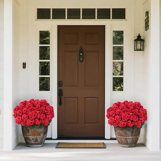 16 Bundles18" Artificial Geranium Flowers for Outdoor Spring Summer Decoration,Fake Silk Geranium Faux Plants UV Resistant for Front Door Planter Outside Home Garden Balcony Yard Porch Decor (Red)