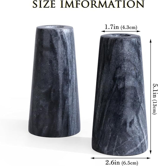 HofferRuffer Marble Candlestick Holders,Set of 2 Natural Stone Candle Holder Decorative Candle Stands for Wedding, Dinning, Party, Table Centerpieces, Fit 3/4'' Thick Taper Candles (Grey Black)