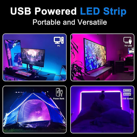 CHARKEE 50ft LED Lights USB-Powered, RGB Strip Lighting for Bedroom/TV Backlight/Gaming Lighting, Color Changing Bluetooth Led Lights with Smart App Control, Music Sync Sound Reaction