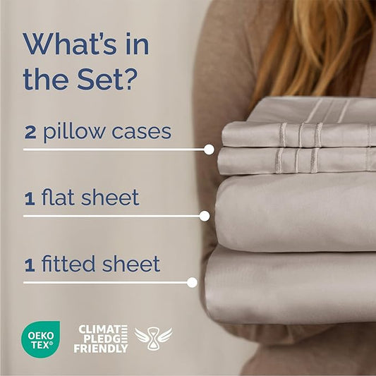 Queen Size 4 Piece Sheet Set - Comfy Breathable & Cooling Bed Sheets Set - Hotel Luxury Bedding for Women, Men, Kids, Teens, Boys & Girls - Deep Pockets, Soft and Wrinkle Free - Oeko-Tex - Light Grey