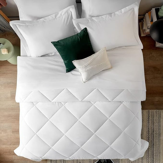 CozyLux Full Size Comforter Sets White - 7 Pieces Bed in a Bag Full, Luxury Soft Bed Set for All Seasons, Bedding Set with Down Alternative Comforter, Sheets, Pillowcases & Shams