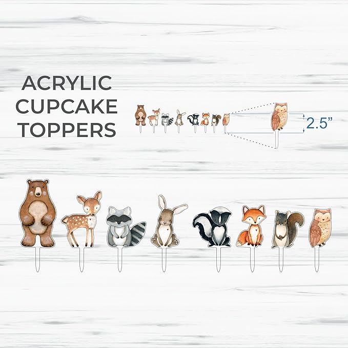Forest Critters Painted Wooden Animal Cutout Shapes (1 Cupcake Set (bundle of 8))