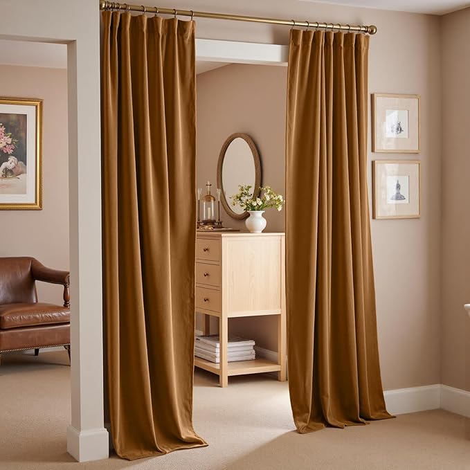 Lazzzy Velvet Blackout Curtains Thermal Insulated Room Window Drapes Super Soft Luxury Curtains for Living Room Bedroom Rod Pocket 2 Panels, Gold Brown, 52" W x 96" L