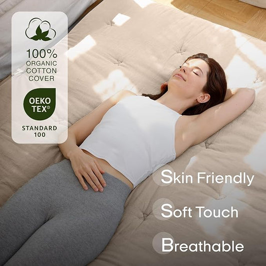 ZonLi Japanese Floor Futon Mattress Queen Size 80"x 60", 100% Cotton Cover 2.5'' Thicken Tatami Mattress, Foldable Sleeping Pad, Portable Dormitory Tatami Mat(Khaki)
