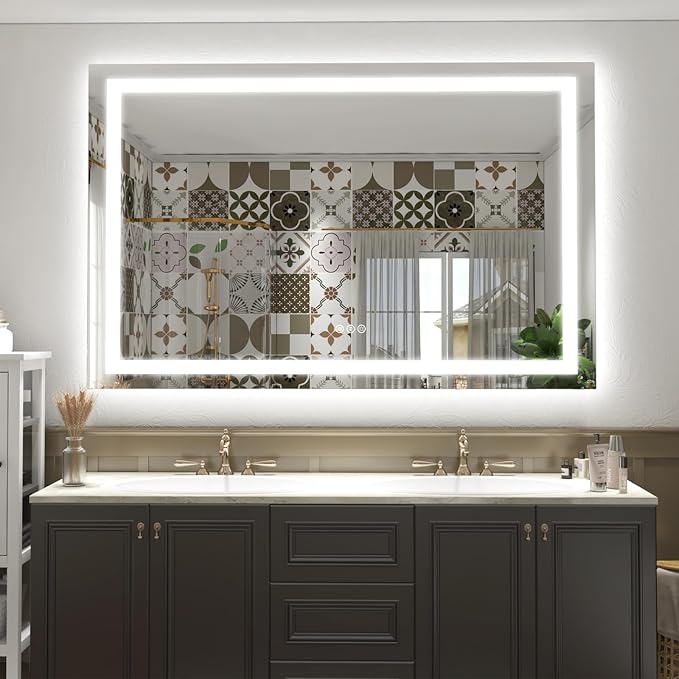 50x 40 LED Lighted Bathroom Mirror for Wall, Large Vanity Mirror with Lights, Dimmable, Anti-Fog, Shatter-Proof, ETL Listed (Front + Backlit)