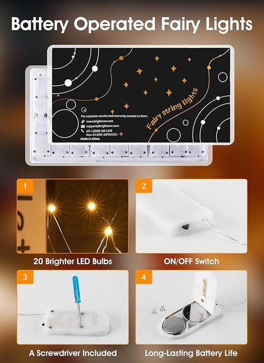 Minetom 6 Pack Fairy Lights Battery Operated String Lights - 7ft 20 LED Waterproof Silver Wire Firefly Lights Waterproof for DIY Crafts Wedding Décor Table Centerpieces Mason Jars Party