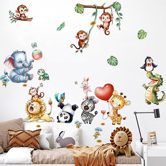Animal Wall Stickers Cute Wall Decals Kid Room Nursery Baby Bedroom Décor (Happy Dancing Animals)