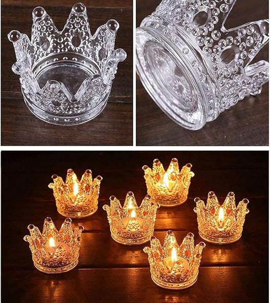 Vixdonos Crown Glass Tealight Candle Holder Set of 12 Clear Votive Candle Holders for Wedding, Party and Home Decor
