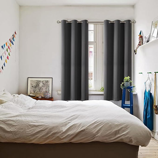 BGment Blackout Curtains for Bedroom - Grommet Thermal Insulated Room Darkening Curtains for Living Room, Set of 2 Panels (38 x 63 Inch, Dark Grey)