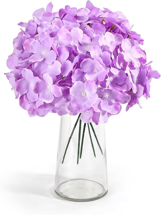 Auihiay 64pcs Hydrangea Artificial Flowers, Purple Artificial Hydrangea Flowers, Silk Hydrangea Heads with Stems for Garden, Home Party Baby Shower DIY Wedding Centerpiece (Purple)