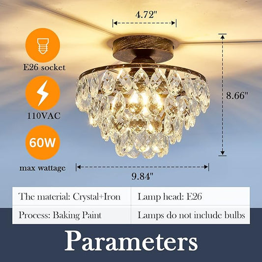 YYJLX Crystal Chandelier,Modern Semi Flush Mount Small Ceiling Light Oil Rubbed Bronze,Mini E26 Ceiling Lamp for Hallway Bedroom Bathroom Closet
