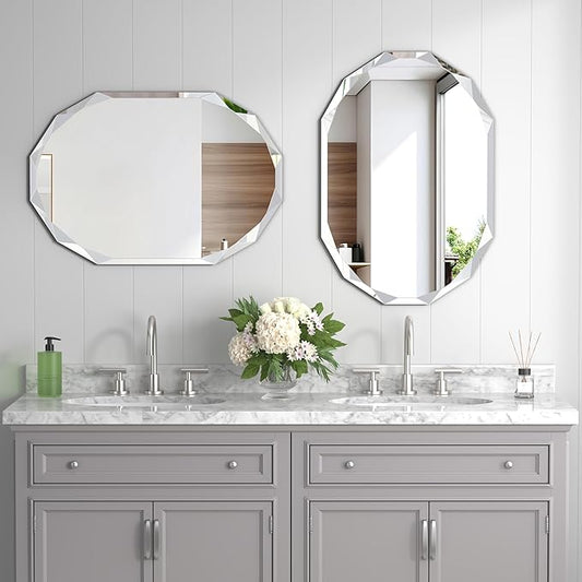 Silver Wall Mirror-Beveled Edge Frameless Mirror for Bathroom, Vanity, Bedroom, Rectangle Mirrors(19.5X27.6inch)