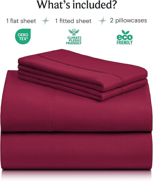 LuxClub 4 PC King Sheet Set, Breathable Luxury Bed Sheets, Deep Pockets Wrinkle Free Cooling Bed Sheets Machine Washable Hotel Bedding Silky Soft - Burgundy King
