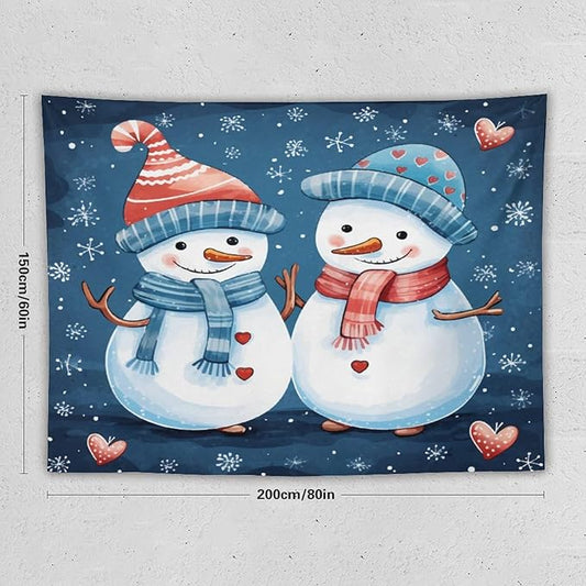 MaSiledy Tapestry Snowman Couple Tapestries for Bedroom Aesthetic Christmas Cute Snowman Tapestry As Wall Art Wall Hanging Decor for Bedroom Landscape 60"x80" Xmas Wall Hanging Polyester Tapestries