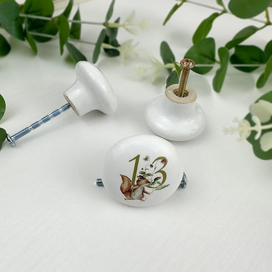 8Pack1.5 Ceramic Unique Cabinet Knob Blue Bear with Flowers Number Safari Animal Kids Room Wardrobe Dresser Drawer Knobs Handle Pulls