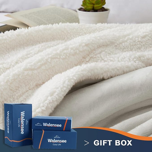 Walensee Sherpa Fleece Blanket (Throw Size 50”x60” Silver Grey) Plush Throw Fuzzy Super Soft Reversible Microfiber Flannel Blankets for Couch, Bed, Sofa Ultra Luxurious Warm and Cozy for All Seasons