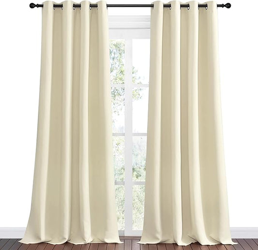 NICETOWN Beige Room Darkening Curtains 90" Long for Boho Farmhouse Home Decoration, Window Treatment Total Privacy Drape Panels for Bedroom Living Room (55" Wide, Set of 2)