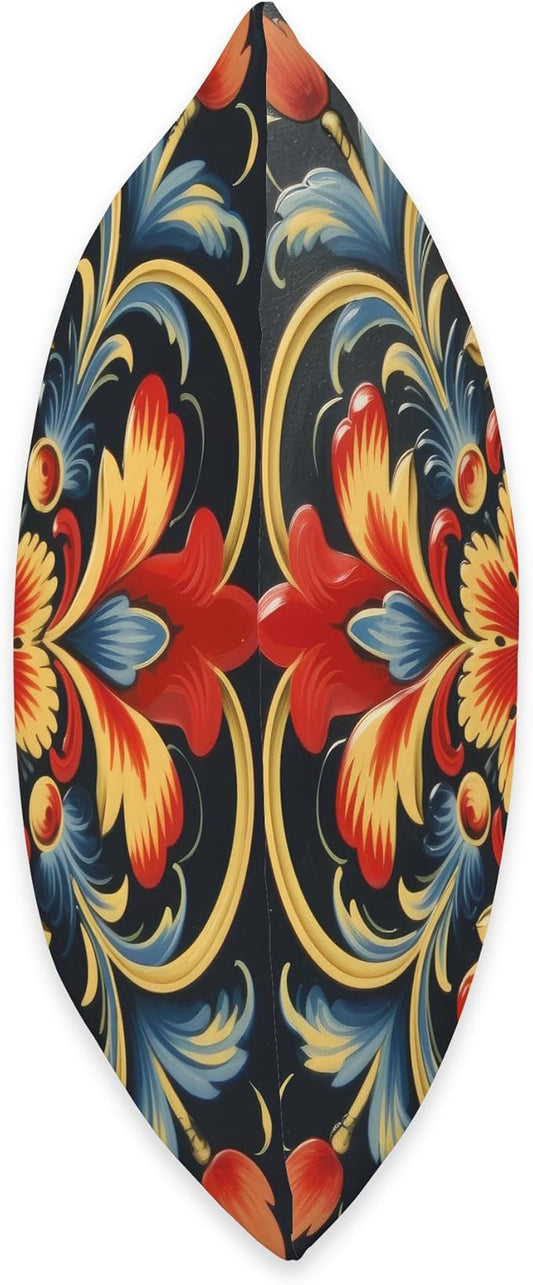 Traditional Norwegian Rosemaling Folk Art Throw Pillow